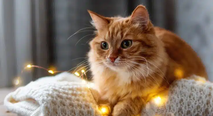Un chat roux sur un plaid