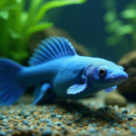 Axolotl bleu nageant dans un aquarium naturel