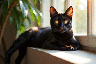 Chat Bengal noir allongé sur une fenêtre ensoleillée
