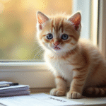 Chaton aux yeux bleus sur une fenêtre ensoleillée