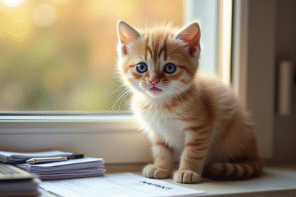Chaton aux yeux bleus sur une fenêtre ensoleillée