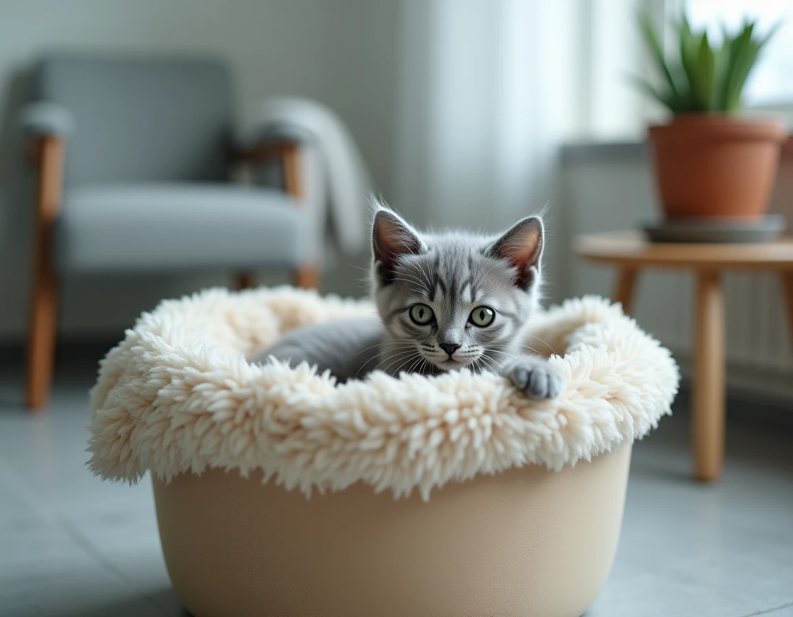 Chaton Korat dans un sac de transport chez le vétérinaire, représentant les frais de santé et de premier équipement liés à l'achat d'un chat Korat