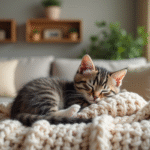 Chaton de trois mois dormant paisiblement sur une couverture