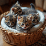 Petits chatons nouveau-nés dans un panier douillet