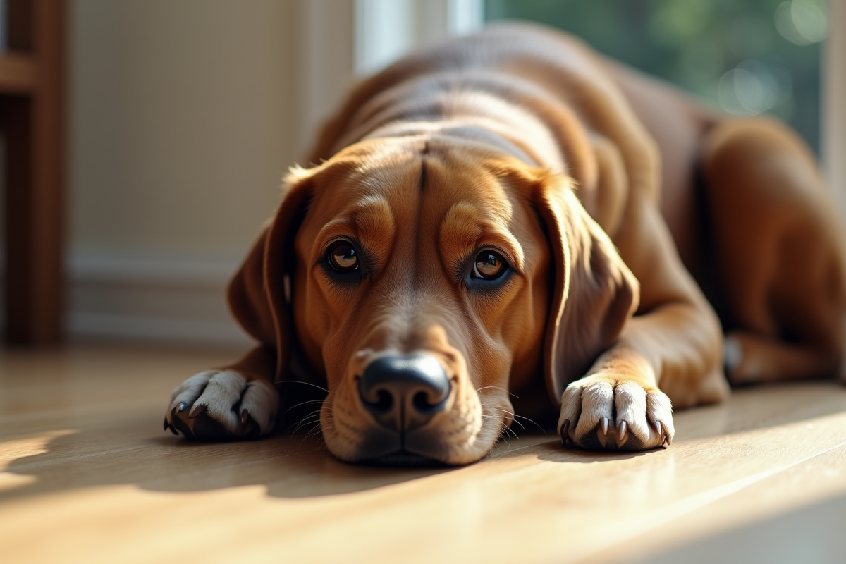 Chien adulte calme reposant à l’intérieur