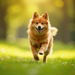 Chien finlandais spitz courant dans un parc ensoleille