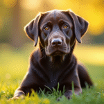 Labrador retriever assis dans un parc ensoleille