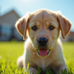 Chiot labrador sain dans un jardin ensoleille