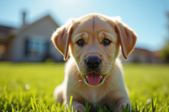 Chiot labrador sain dans un jardin ensoleille