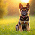 Jeune chiot berger allemand assis en plein air au matin