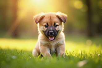 Chiot joueur dans un parc vert ensoleille