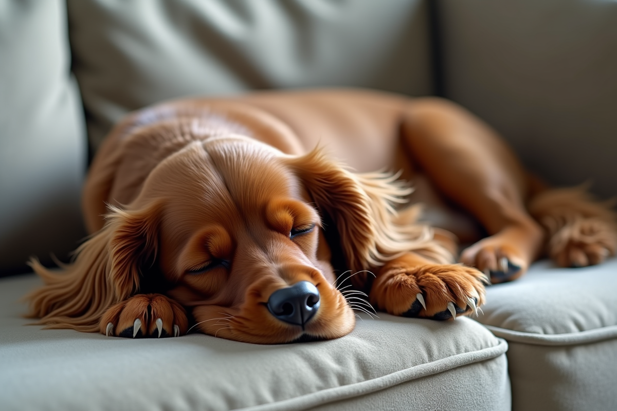 Cocker spaniel dormant sur un canapé confortable