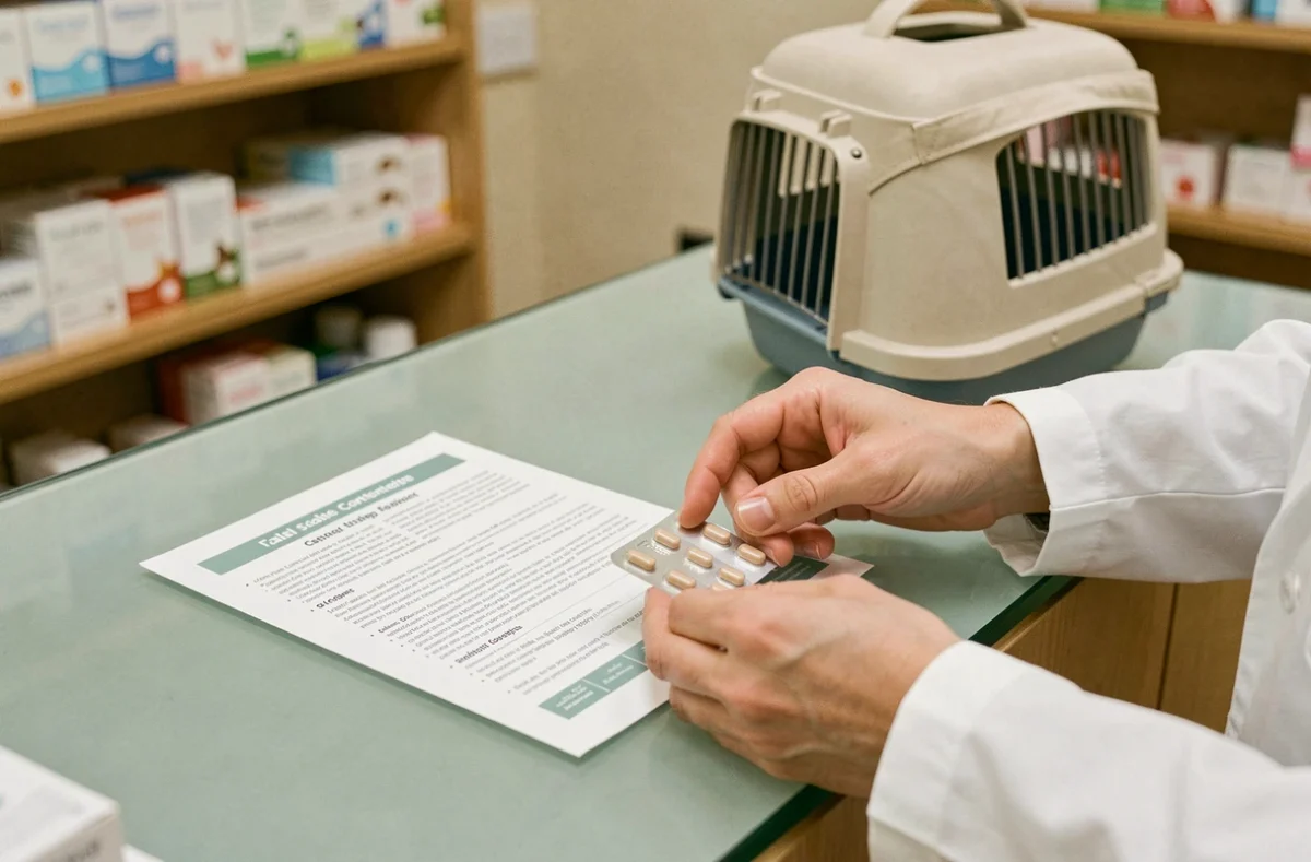 Pharmacien présentant une contraception pour chatte disponible sans ordonnance au comptoir
