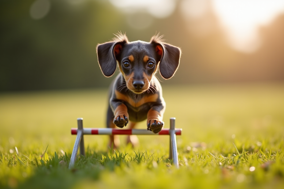Dachshund en saut lors d