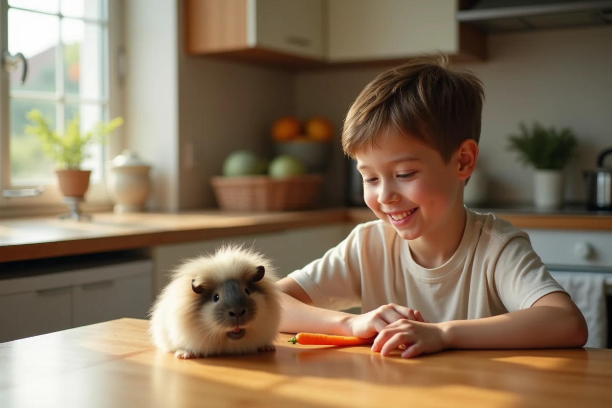 Garçon de 10 ans regarde un cochon d