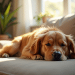 Golden retriever allongé sur un canapé lumineux et confortable