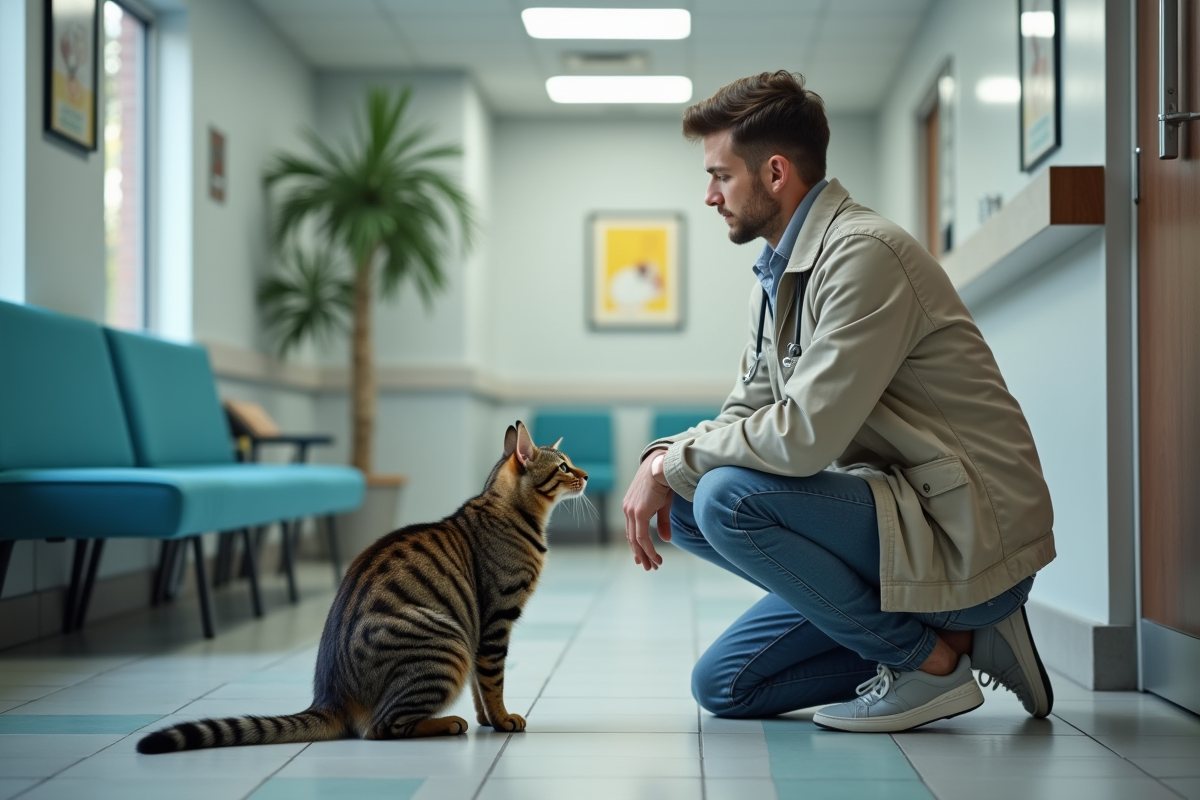 Jeune homme avec chat dans salle d