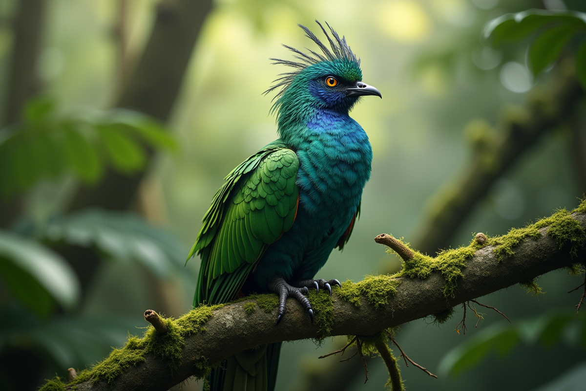 Quetzal coloré perché sur une branche en forêt