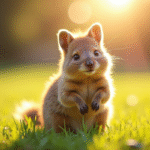 Quokka souriant sur l'herbe en plein air