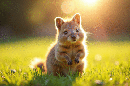 Quokka souriant sur l'herbe en plein air