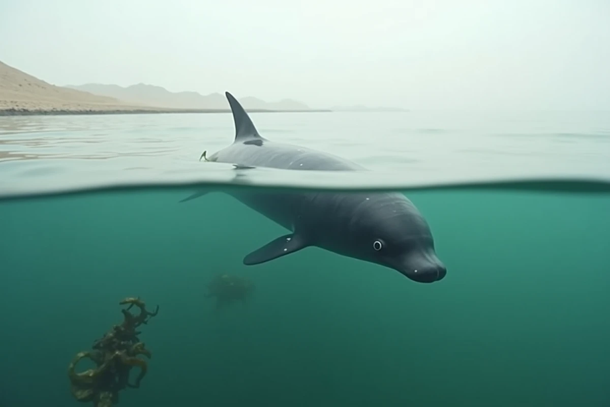 Vaquita, le marsouin le plus rare au monde, émergeant brièvement à la surface des eaux du golfe de Californie