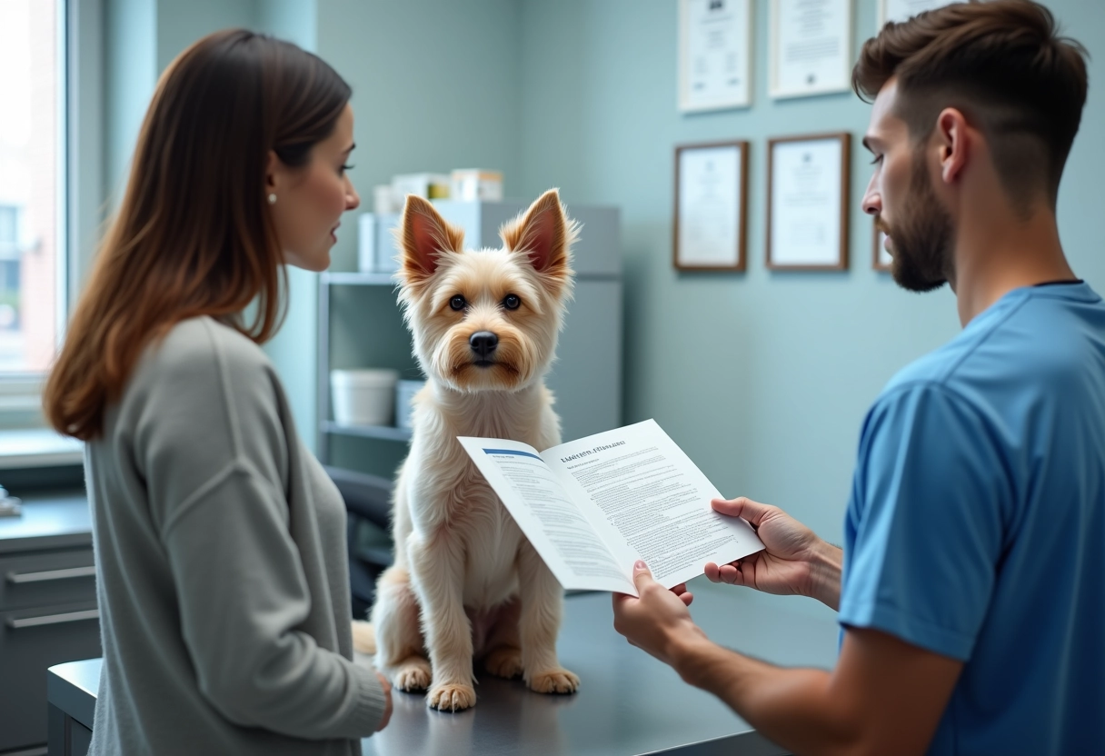 Vétérinaire examinant un chat British Shorthair en clinique