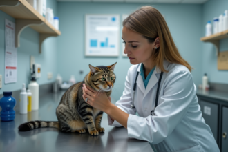 Vétérinaire examinant un chat dans une clinique moderne